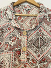 JOHN MARK Beige Floral Button 1/2 Button Shirt Sz XL Ruched Pocket Wire Tunic