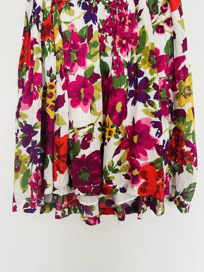 SUNDANCE Full Floral Maxi Skirt Sz S Pink Cotton Tiered Lined Side Zip Boho