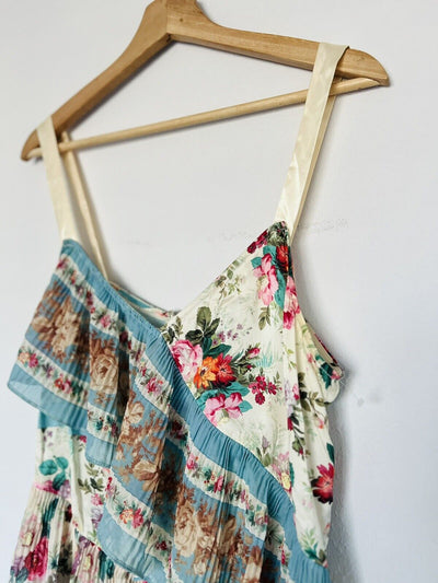 REFORMATION AMUR Silk Floral Slip Dress Sz 12 Asymmetrical Pleated Ruffle