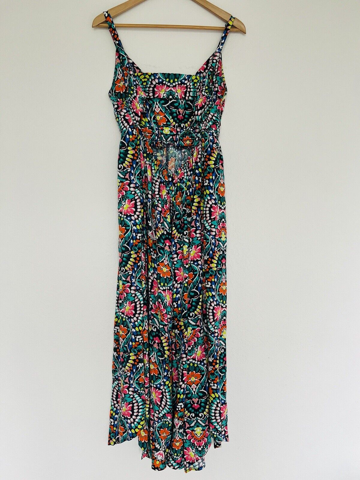 OLD NAVY Midi Floral Multi-Color Dress L Back Hi-Low Hem Smock Empire Waist