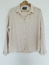 TAHARI 100% Linen Button Up Top Tan European Flax Lightweight Boxy Relaxed Boho