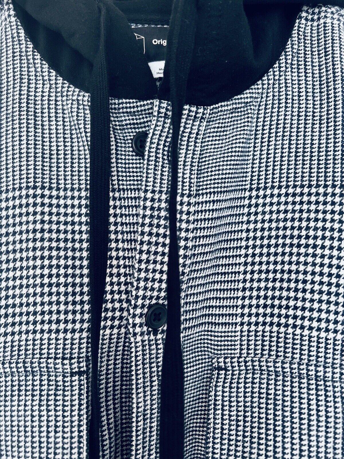 ORIGINAL USE Mens Hooded Shirt Sz M Heavyweight Pockets Long-Sleeve Houndstooth