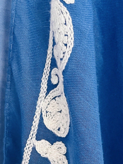 SHYANNE Women Cardigan Open Blue White Embroidered Lightweight Western