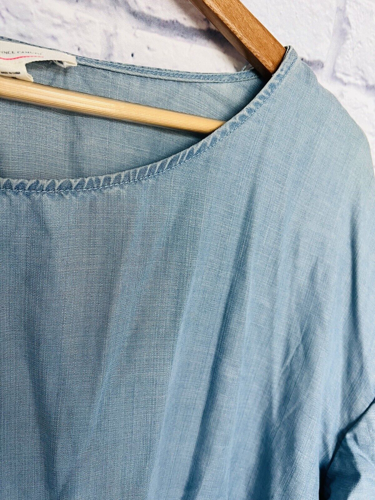 VINCE CAMUTO Womens 100% Tencel Boxy Ruffle Top Sz XL Blue Boho Crop Blouse