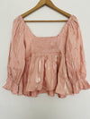 ENTRO Pink Iridescent Smocked Blouse 3/4 Bell Sleeve Babydoll Fairy Top Boho