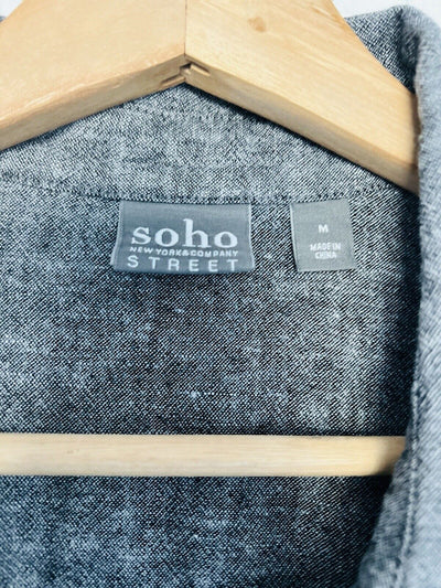 SOHO Street New York & Co Gray Linen Blend Shirt Dress Sz M Minimalist Lagenlook