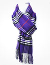 100% CASHMERE Purple Plaid Scarf Warm Fringe Scotland Made Unisex