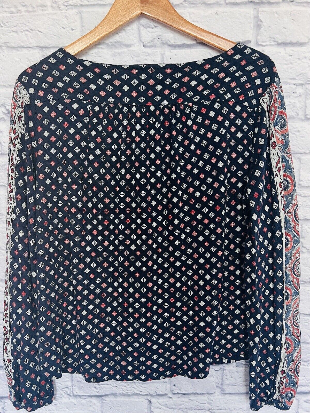 LUCKY BRAND Womens Argyle Long Sleeve Shirt Sz L Diamond Print Blouse Boho