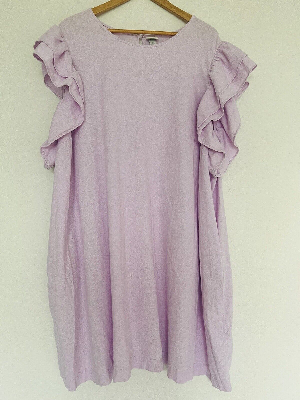 A NEW DAY Ruffle Short Sleeve Sz XL Dress  Linen Blend Pockets Lilac Lagenlook