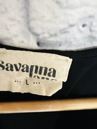 SAVANNA JANE Womens Embroidered Blouse Sz L Top Animal Print Cap Sleeve Shirt