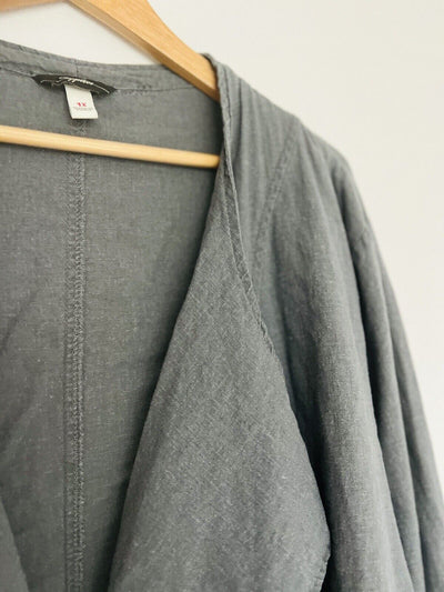 SUPPLIES  Linen Blend Jacket Sz 1X Gray Open Front Roll Tab Sleeves Boho