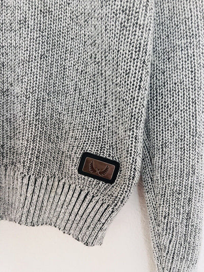 NICK DANGER Mens Chunky Turtle Neck Sweater Sz L Grandpa Gray/White Academia