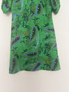 ZARA Green Paisley Leaf Short Mini Dress Sz S Ruched Puff Sleeves