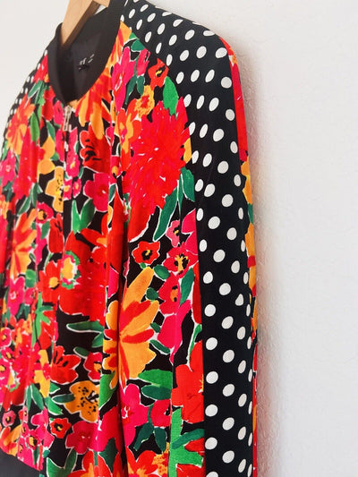 ZARA TRF Collection Floral Polka Dot Bomber Jacket Sz S Red Long Sleeve Y2K 90s