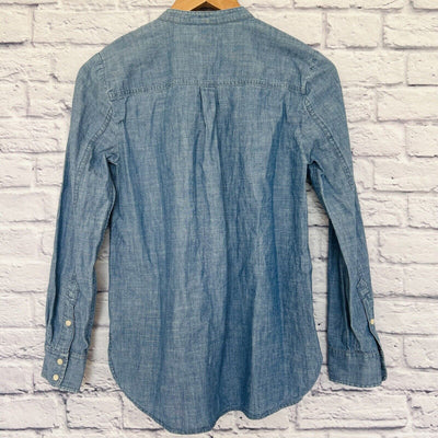 J. CREW Pullover Dress Shirt Sz XS 1/2 Button Up Blue Denim Long Sleeve Top