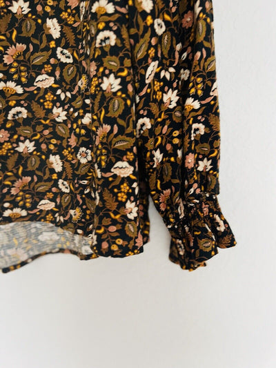 KNOX ROSE Floral Pullover Blouse Sz XL Tie Neck Long Sleeve Tunic Top Boho