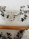 LUCKY BRAND Valentina Cream Floral Top Sz XS Long Sleeve Ruffle Shoulder Detail