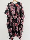 TORRID Black/Pink Floral Short Sleeve Kimono Sz 1/2 Open Front Boho Western