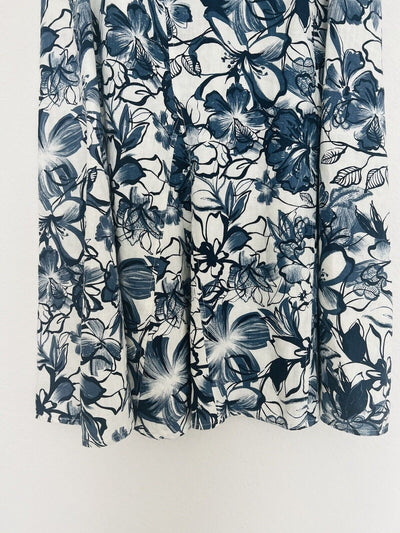 ORVIS 100% Linen Floral Maxi Skirt Sz 12 Blue Zip Closure Cottagecore Boho
