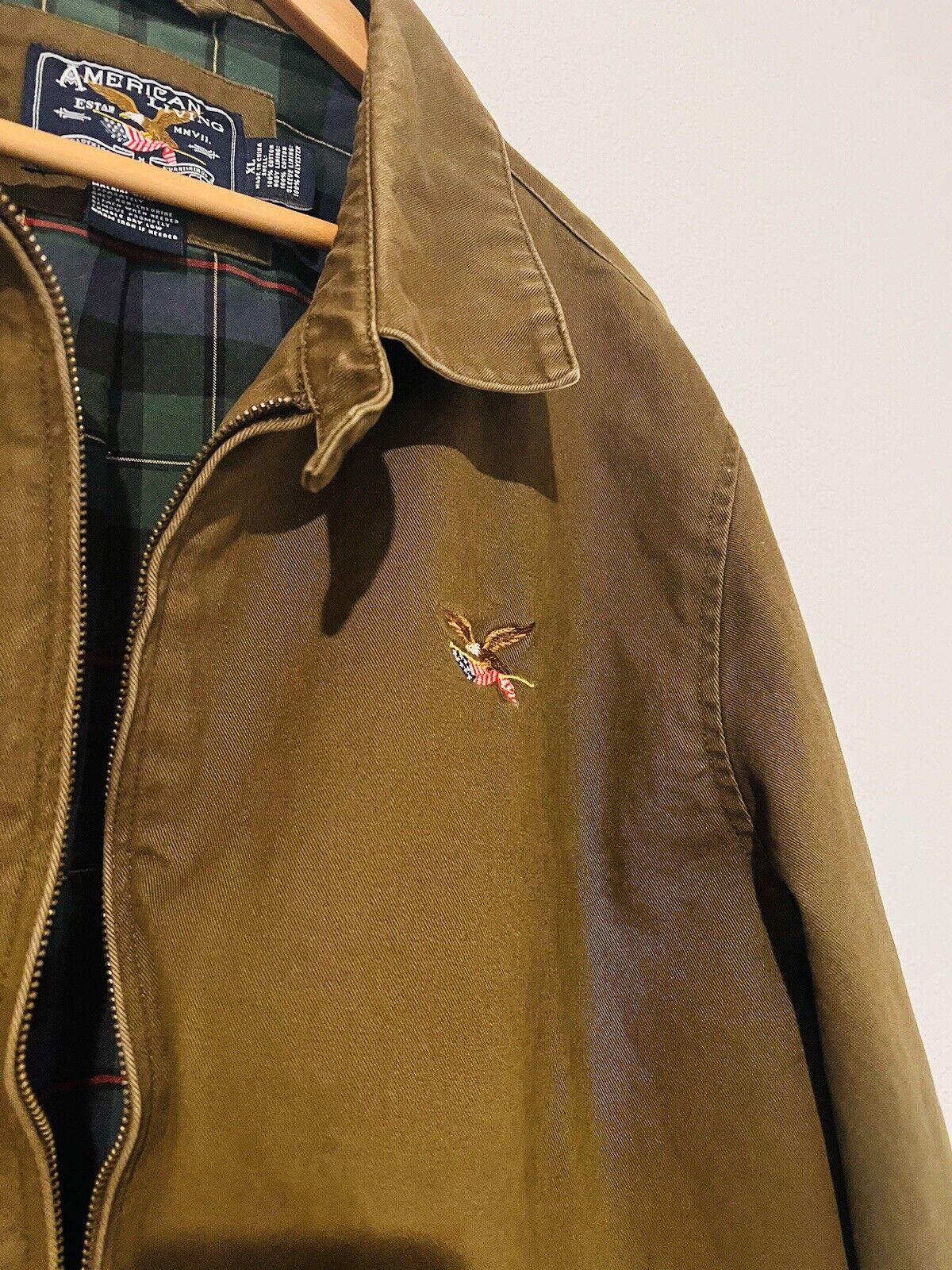 AMERICAN LIVING Khaki Jacket Size XL Short Zip Plaid Lining