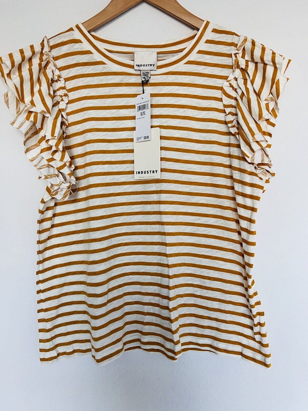 INDUSTRY NWT Womens Striped Flutter Sleeve Pima Cotton Top Sz XL Soft Feminine