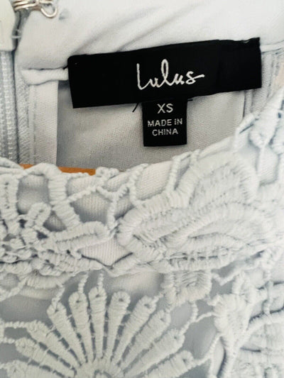 LULUS Love Poem Light Blue Dress Sz XS Lace Mini Cocktail Sheath Crochet Overlay