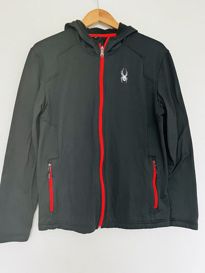 Spyder Mens Black HydroWeb Waterproof Sz M Zip Front Soft Shell Hooded Jacket