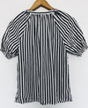 TALBOTS Tassel Tie Neck Blouse Sz S White Black Stripe Shirt Ruche Sleeve Boho
