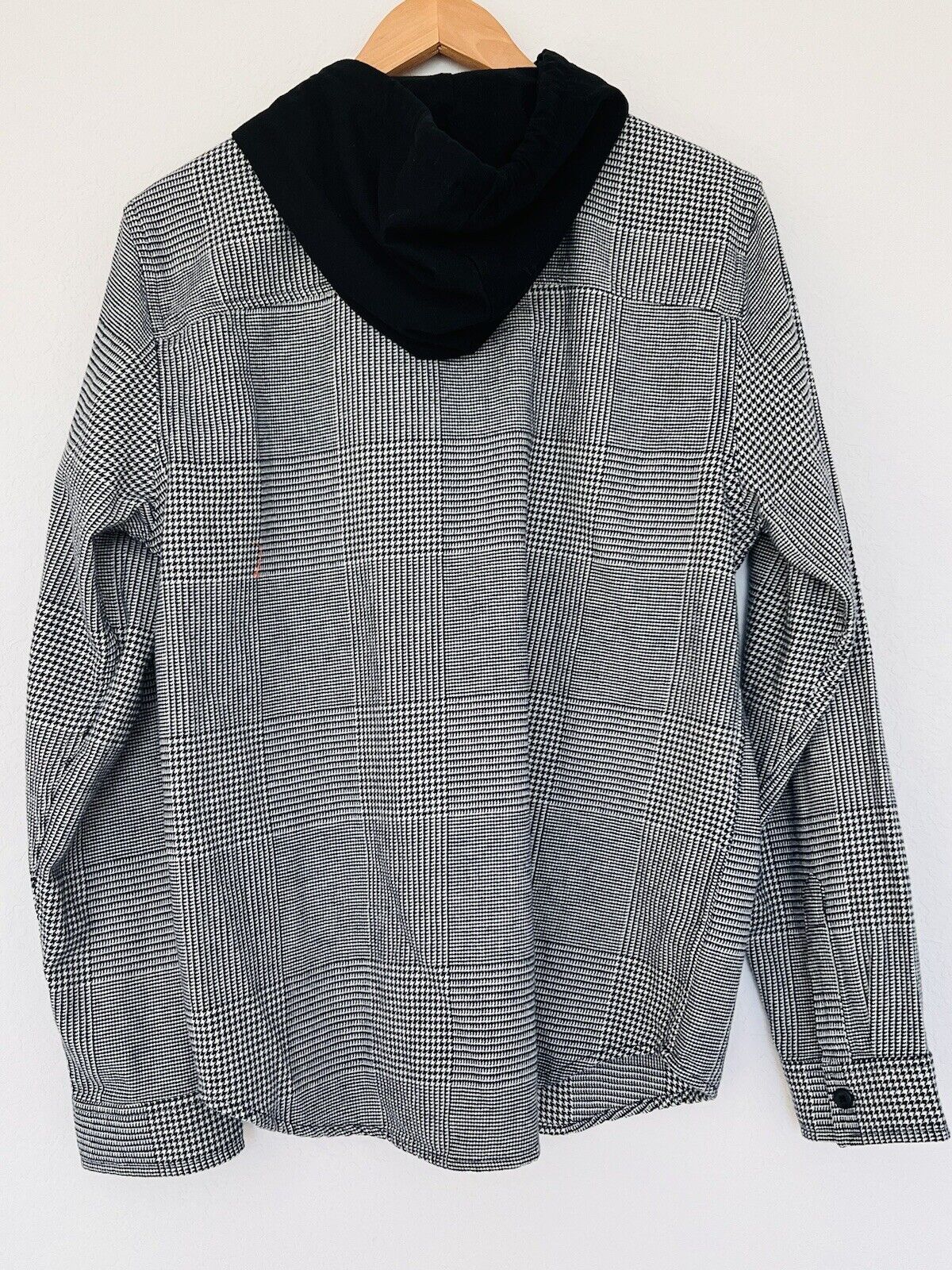 ORIGINAL USE Mens Hooded Shirt Sz M Heavyweight Pockets Long-Sleeve Houndstooth