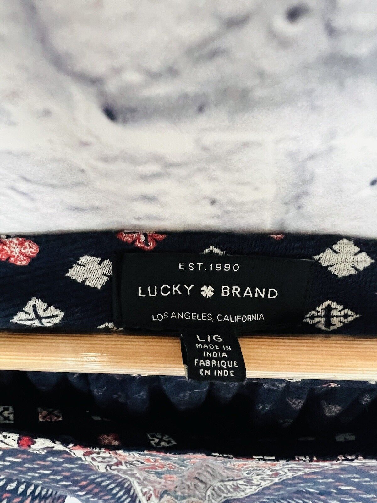 LUCKY BRAND Womens Argyle Long Sleeve Shirt Sz L Diamond Print Blouse Boho