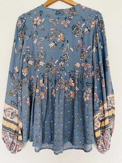 CITY CHIC Floral Tunic Dress Sz XXS Blue Balloon Sleeves Fairy Coquette Boho