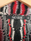 NIC + ZOE Linen Blend Cardigan Sweater Sz XS Stripe Drape Front Red Black Knit