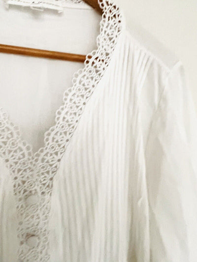 CHELSEA & THEODORE Crochet Top Plus Sz 2X 3/4 Sleeve V-Neck Pullover Botton Boho