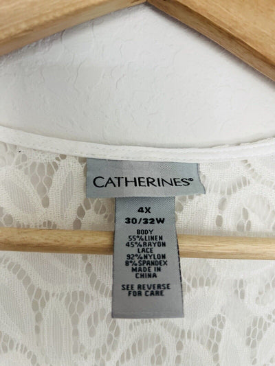 CATHERINES Open Front Blazer Jacket Size 4X Linen Blend Mix Media Lace Boho