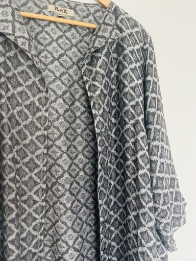FLAX 100% Linen Jacket 2G Shifty Long Duster Gray/Silver Button Jacquard