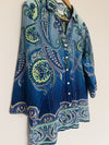CHICO’S Paisley Blouse Sz Large Blue Lightweight Cotton Metallic Stripe Large