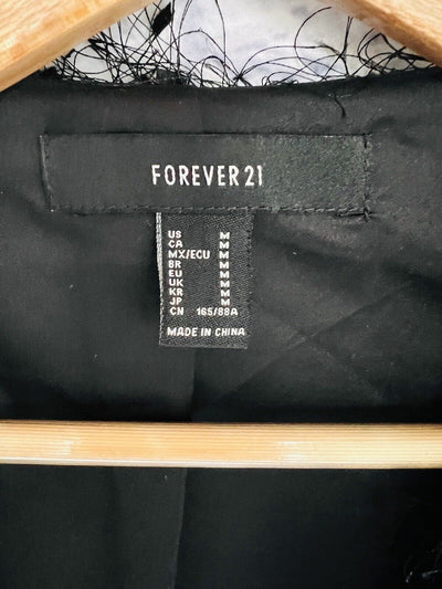 FOREVER 21 Womens Black Eyelash Shag Crop Jacket Sz M Dark Romantic Whimsigoth