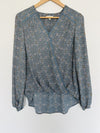 MAX STUDIO Floral Blue Blouse Sz S Hi-Low Top Flowy Boho Career