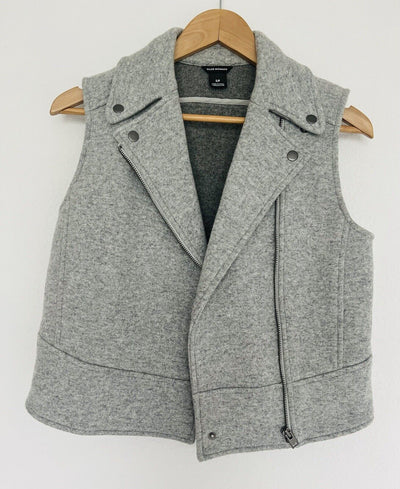 CLUB MONACO Wool Moto Vest Womens S Gray Cropped Biker Asymmetric