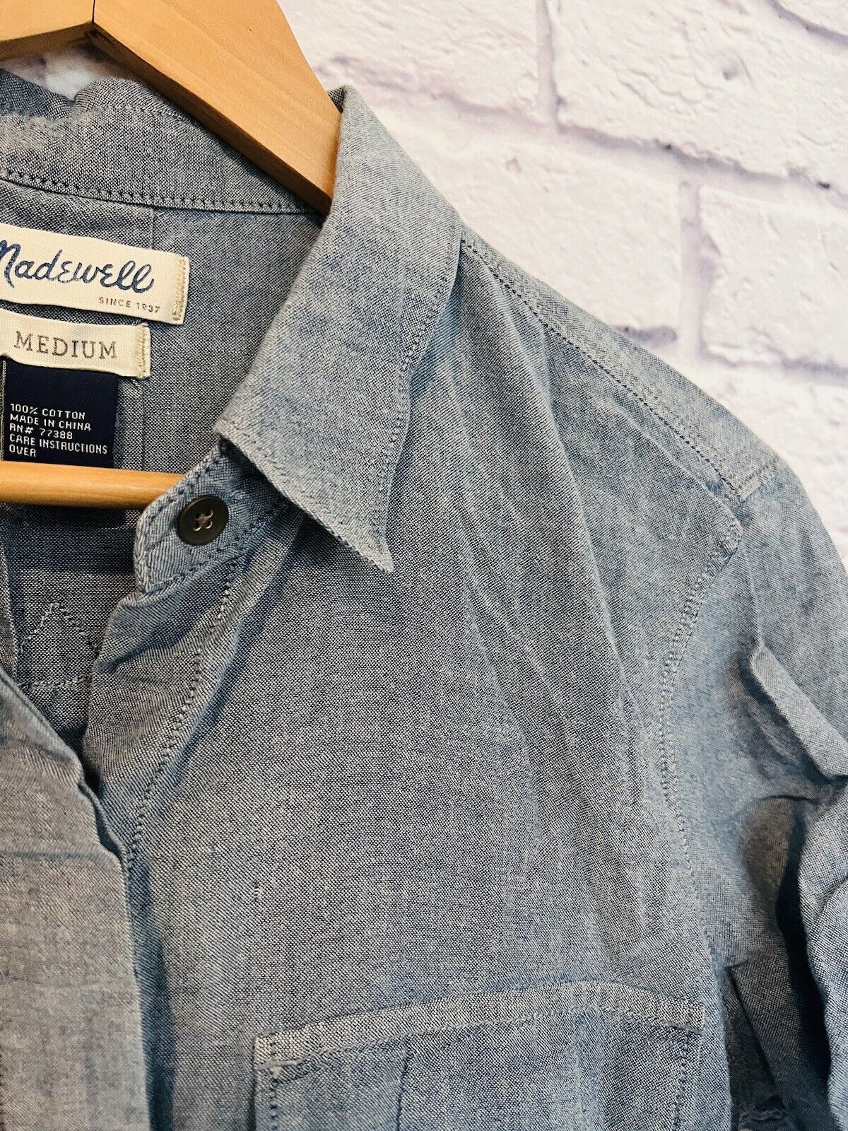MADEWELL Womens Botton Up Shirt Gray Sz M Short Sleeve Classic Workwear Career