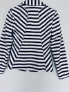 CHICO’S Knit Blazer Jacket Sz Small Nautical Blue White Stripes Cropped