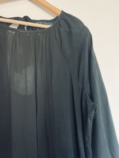 GAP Black Drop Waist Dress Sz L Tie Back Sheer Coverup Boho