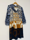 ANTHROPOLOGIE Uncle Frank Geometric Patterned Cowl Neck Dress Sz M Retro Jersey