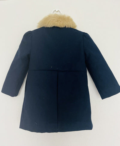 JANIE & JACK Coat Sz 18-24 Months Navy Fur Collar Button Up Formal Easter