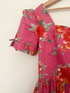 LAURA ASHLEY VTG 80s Dress US Sz 10 Pink Red Floral Cottagecore Bow Puff Sleeve