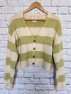 BILLABONG Womens Sweater Crop Sz M Lime/Cream Cozy Soft Cardigan