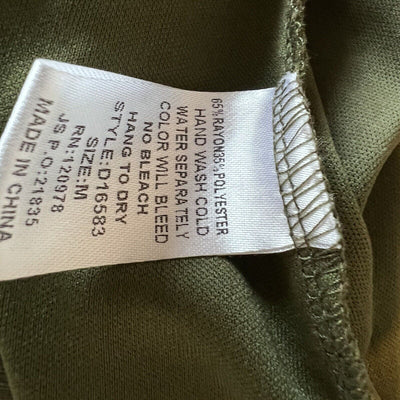 ENTRO Army Olive Green Tiered Tunic Dress Sz M Lined Ruffled V-Neck Boho