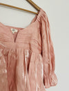 ENTRO Pink Iridescent Smocked Blouse 3/4 Bell Sleeve Babydoll Fairy Top Boho