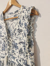 LUCKY BRAND Blue Paisley Dress Sz L Sleeveless Ruffle Tie Neck Crochet Boho