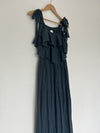 ANTHROPOLOGIE Blue Tie Neck Maxi Full Dress Sz M Tie Shoulders Western Boho